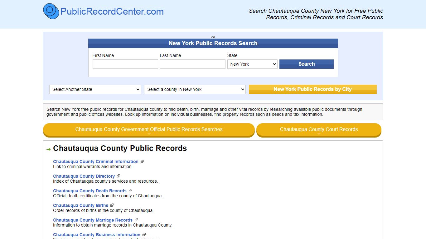 Chautauqua County New York Free Public Records - Court Records ...